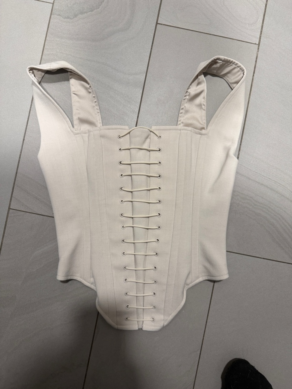 naked wardrobe Cream Lace-Up Bustier Top